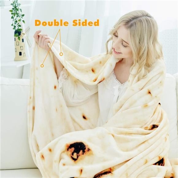 Burritos Tortilla Throw Blanket, Double Sided Giant Flour Novelty Throw - Picture 3 of 6